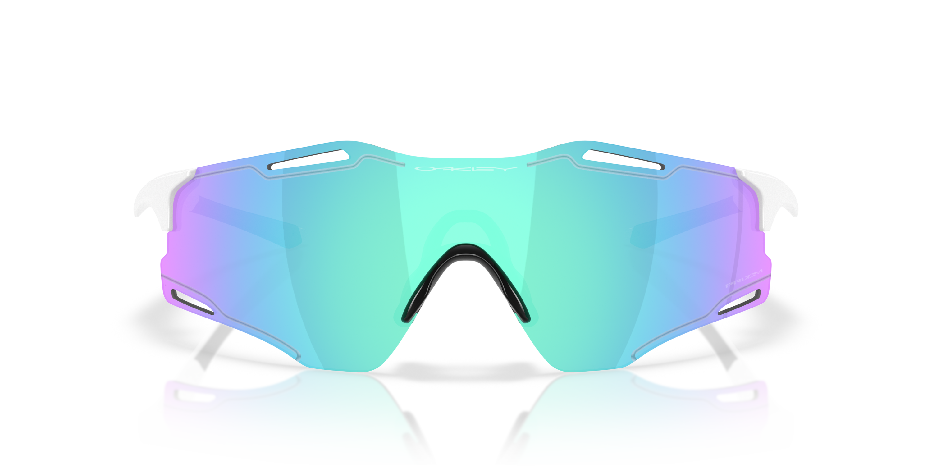 Oakley Cybr Zero sports sunglasses prizm lens, white frame, sapphire lens