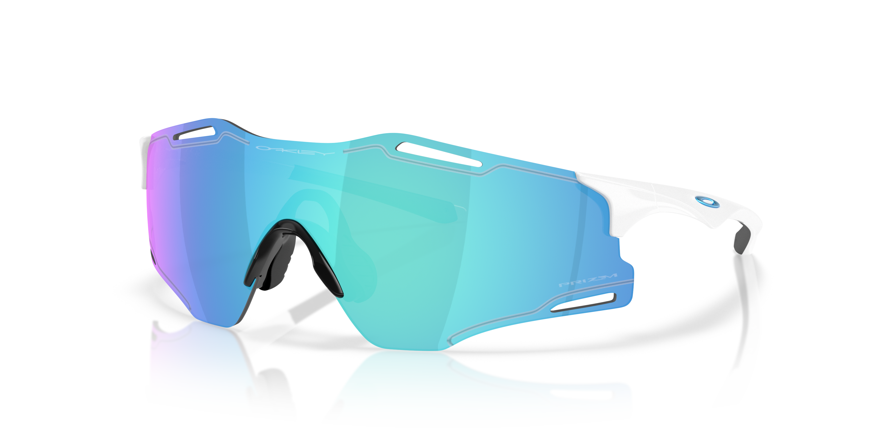 Oakley Cybr Zero sports sunglasses prizm lens, white frame, sapphire lens