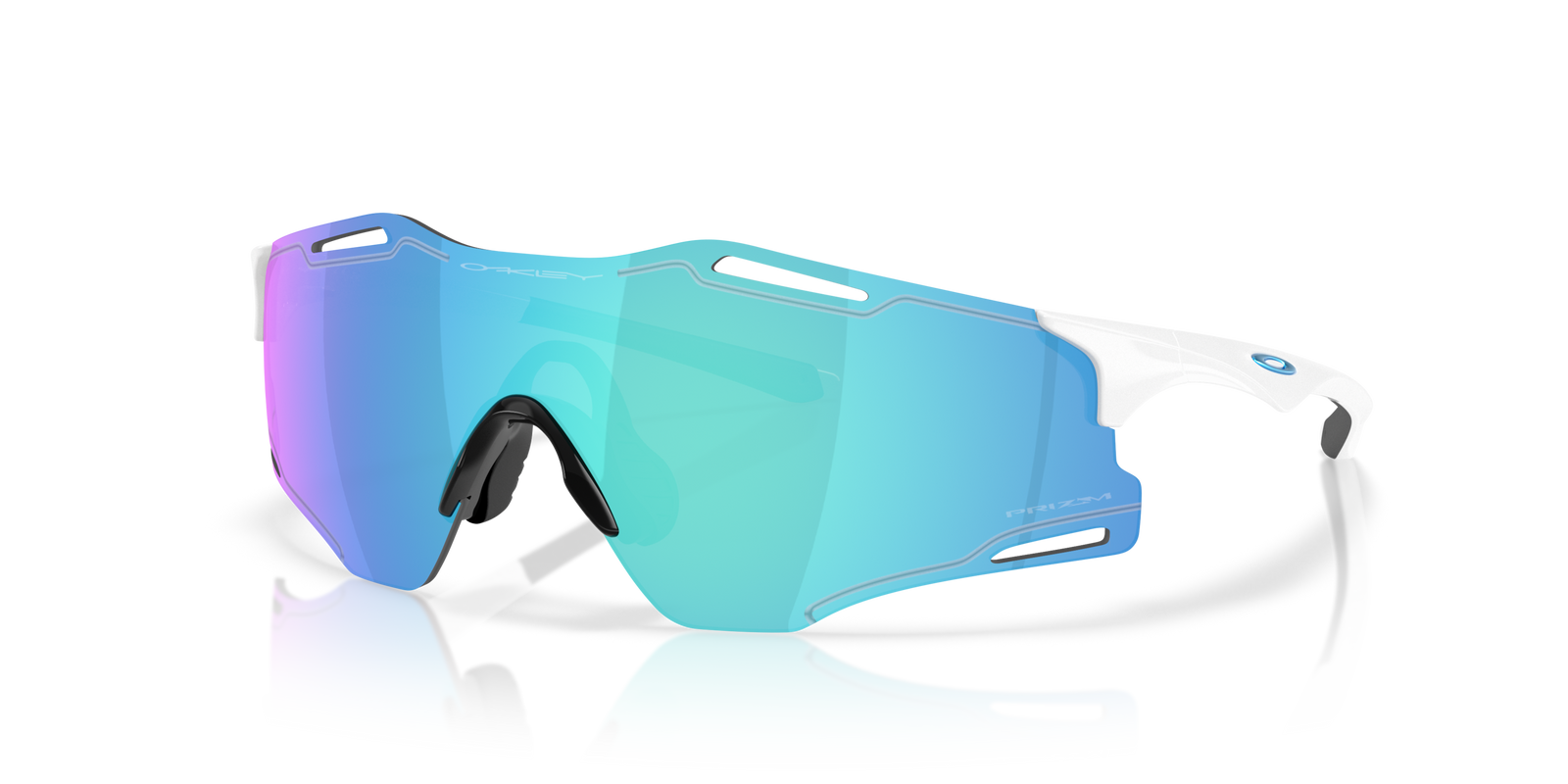 Oakley Cybr Zero sports sunglasses prizm lens, white frame, sapphire lens