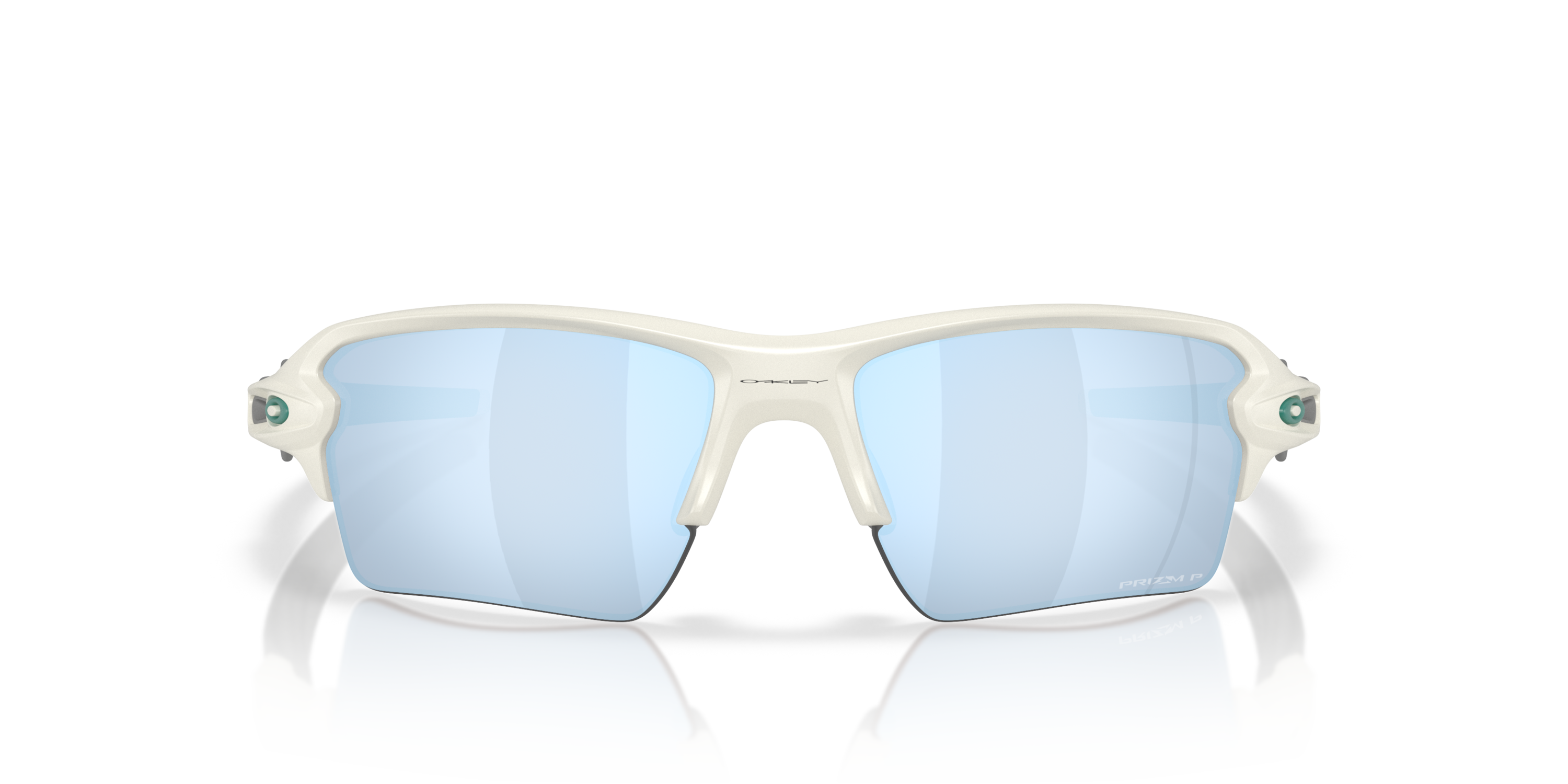 White oakley flak 2.0 XL sunglasses with light blue lenses