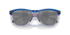 front closed view of oakley frogskin fortnite sunglasses, classic style polarised sunglasses, blue and grey frame with dark grey lense