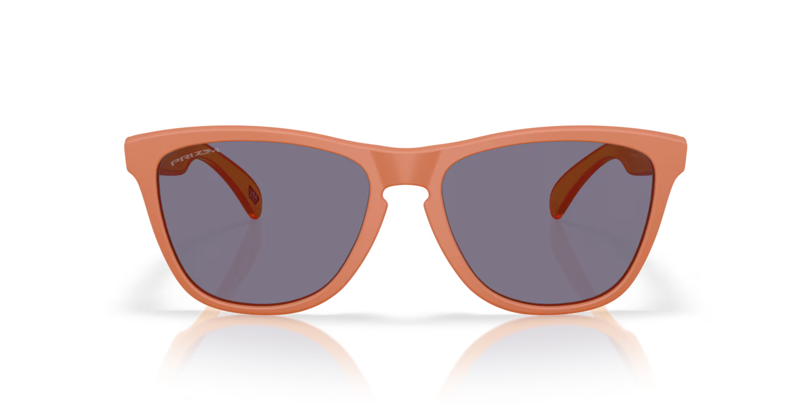 front of oakley frogskin sunglasses, classic style polarised sunglasses, orange frame with dark lense