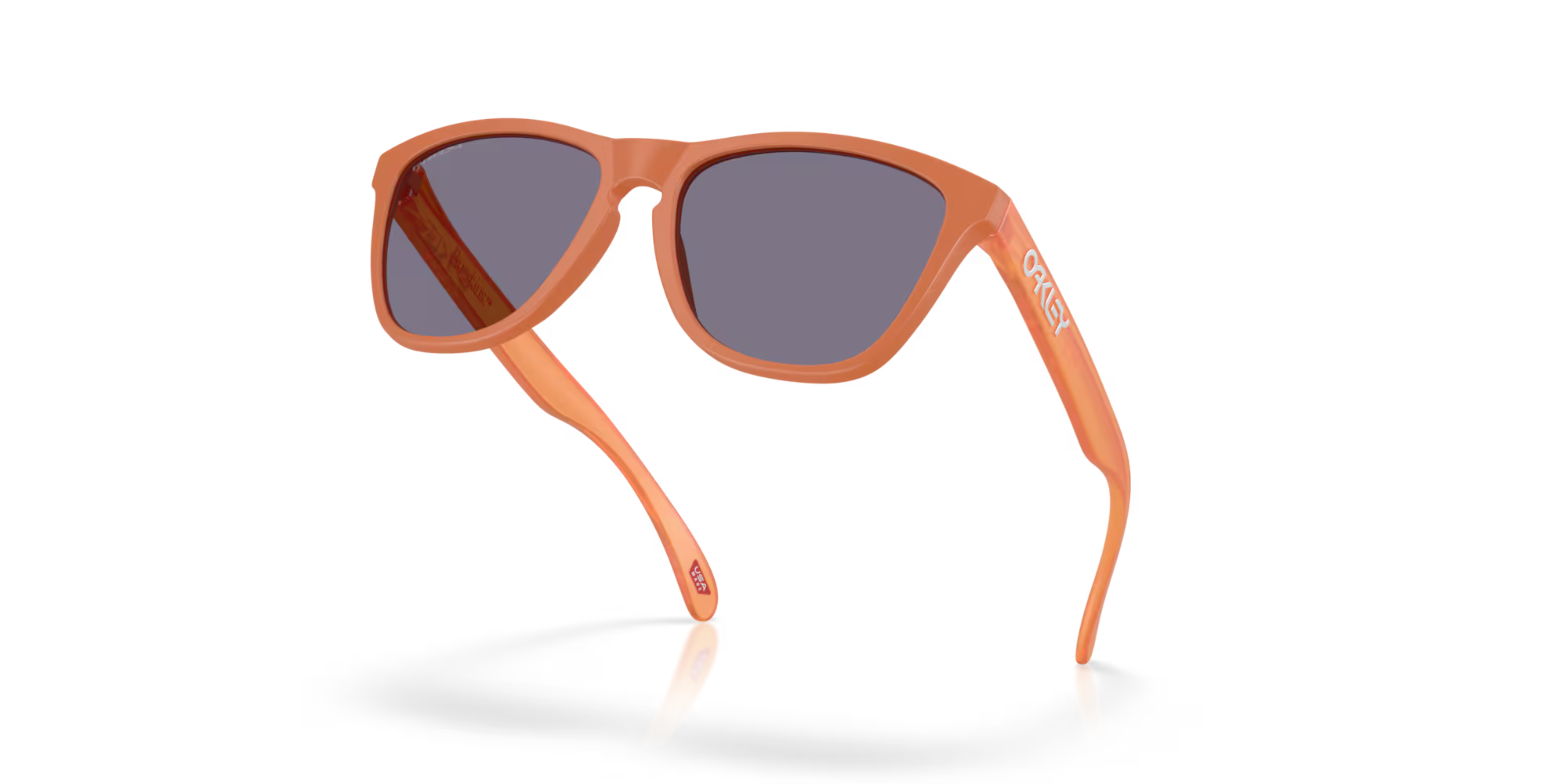 oakley frogskin sunglasses, classic style polarised sunglasses, orange frame with dark lense