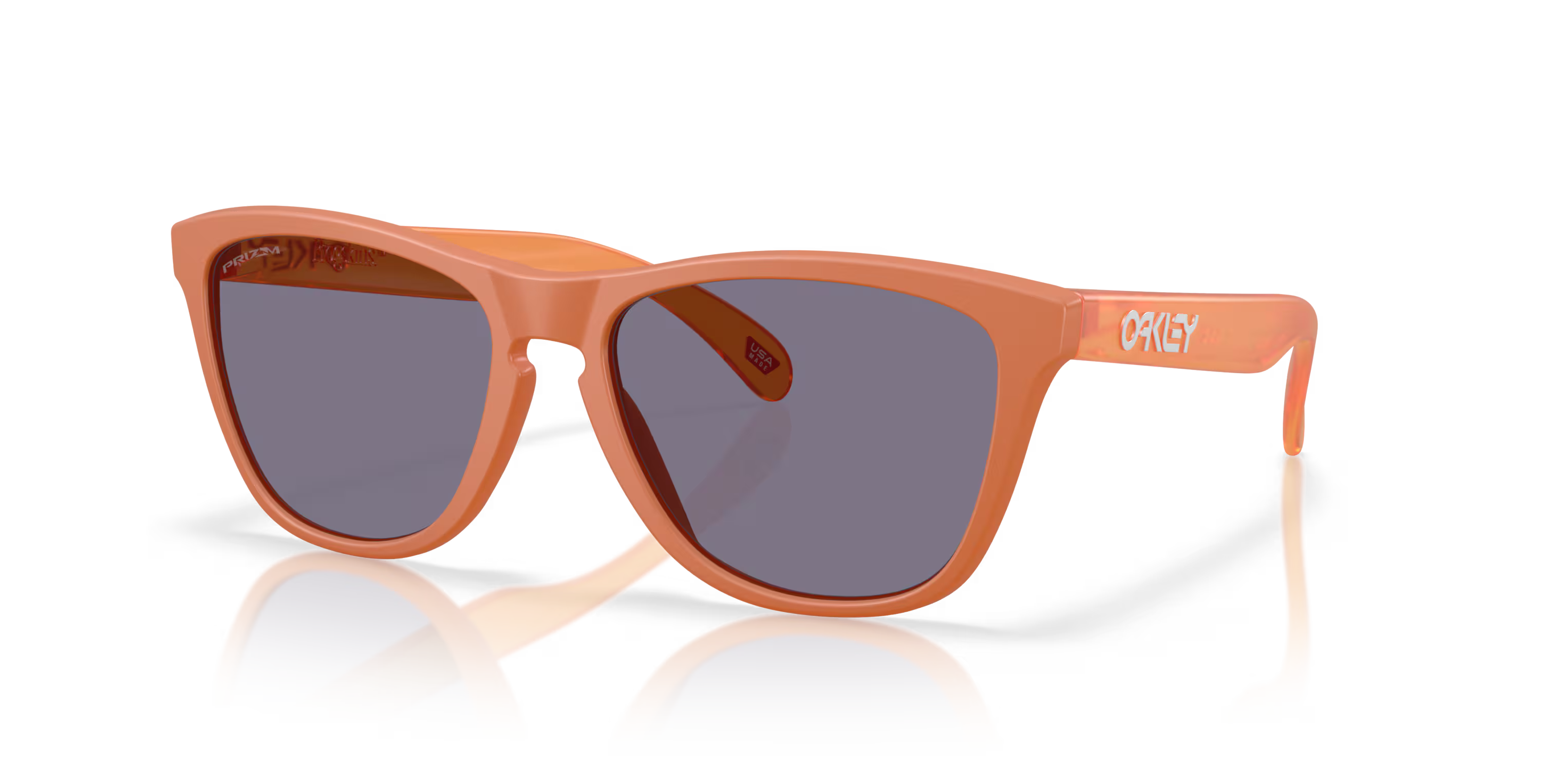 oakley frogskins sunglasses with a prizm grey lens and matte ginger frame