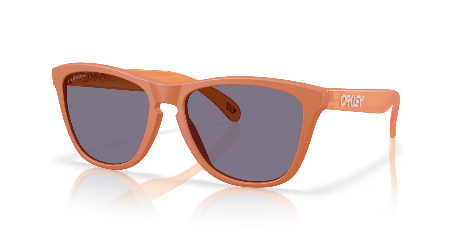 oakley frogskins sunglasses with a prizm grey lens and matte ginger frame