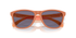 front of closed oakley frogskin sunglasses, classic style polarised sunglasses, orange frame with dark lense