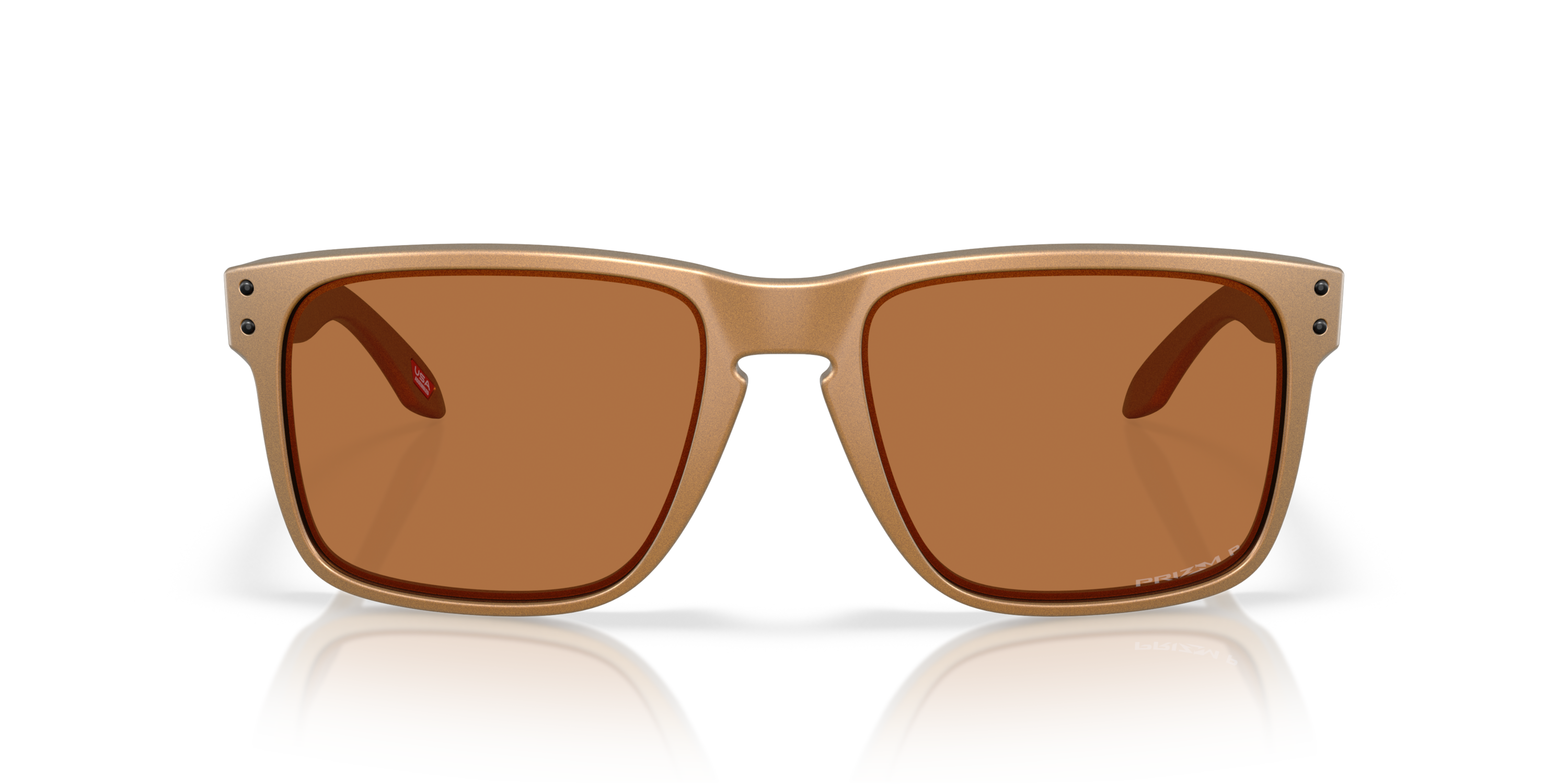 Oakley holbrook XL alloy sunglasses, bronze frame and bronze Polarized lenses. Highly durable with all day comfort. front on view of sunglasses.