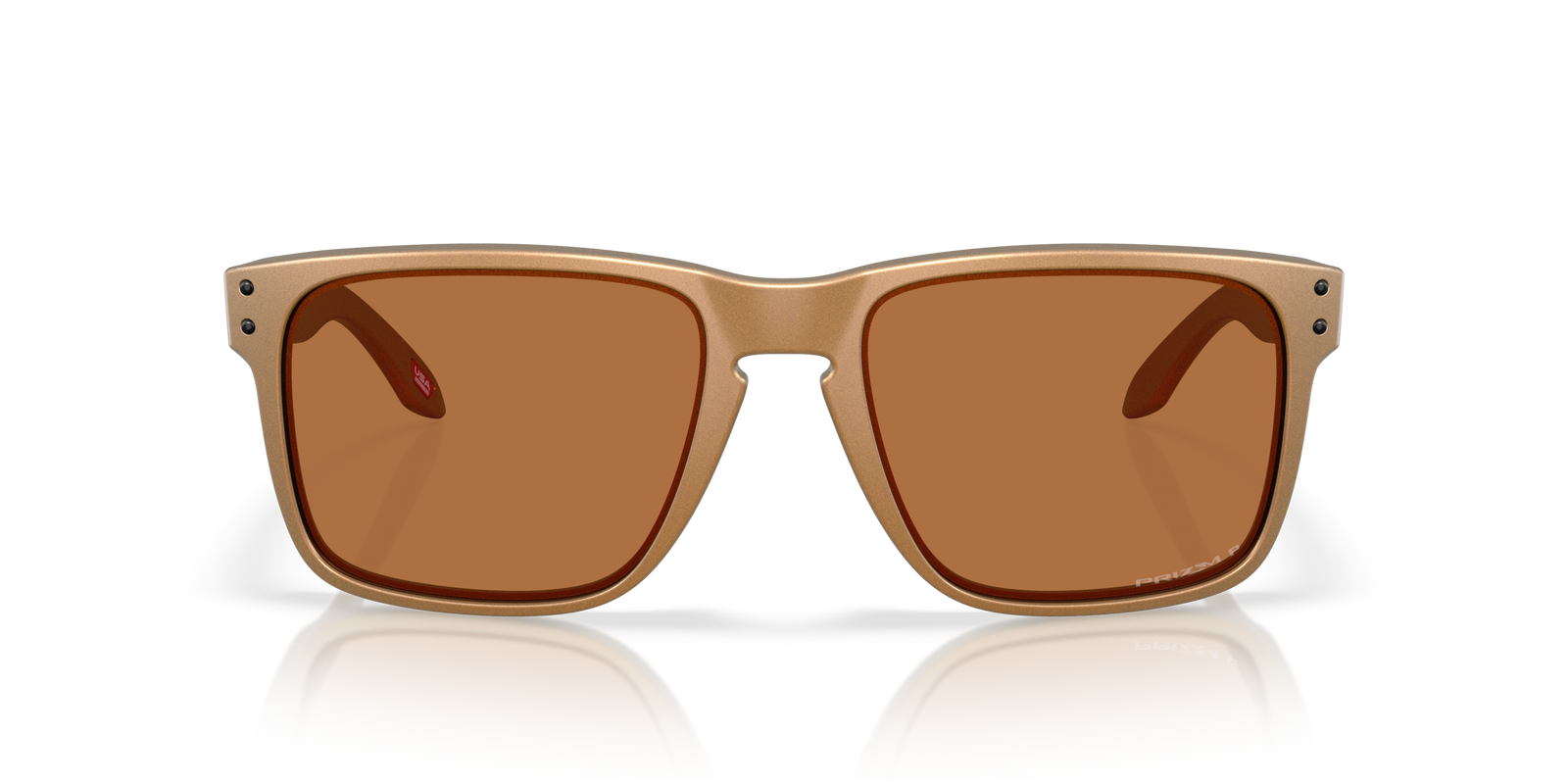 Oakley holbrook XL alloy sunglasses, bronze frame and bronze Polarized lenses. Highly durable with all day comfort. front on view of sunglasses.