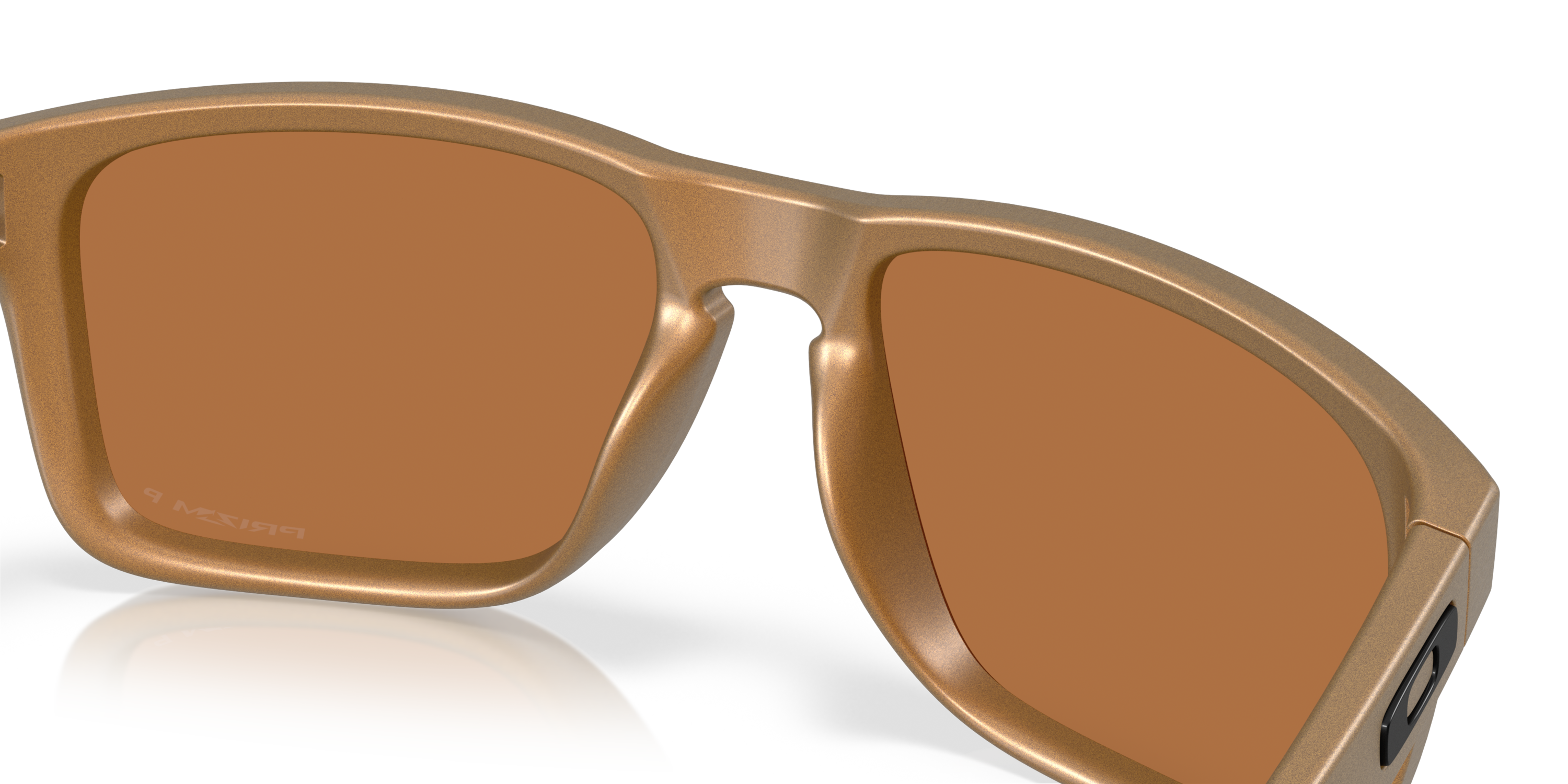 Oakley holbrook XL alloy sunglasses, bronze frame and bronze Polarized lenses. Highly durable with all day comfort. view of inside of sunglasses 