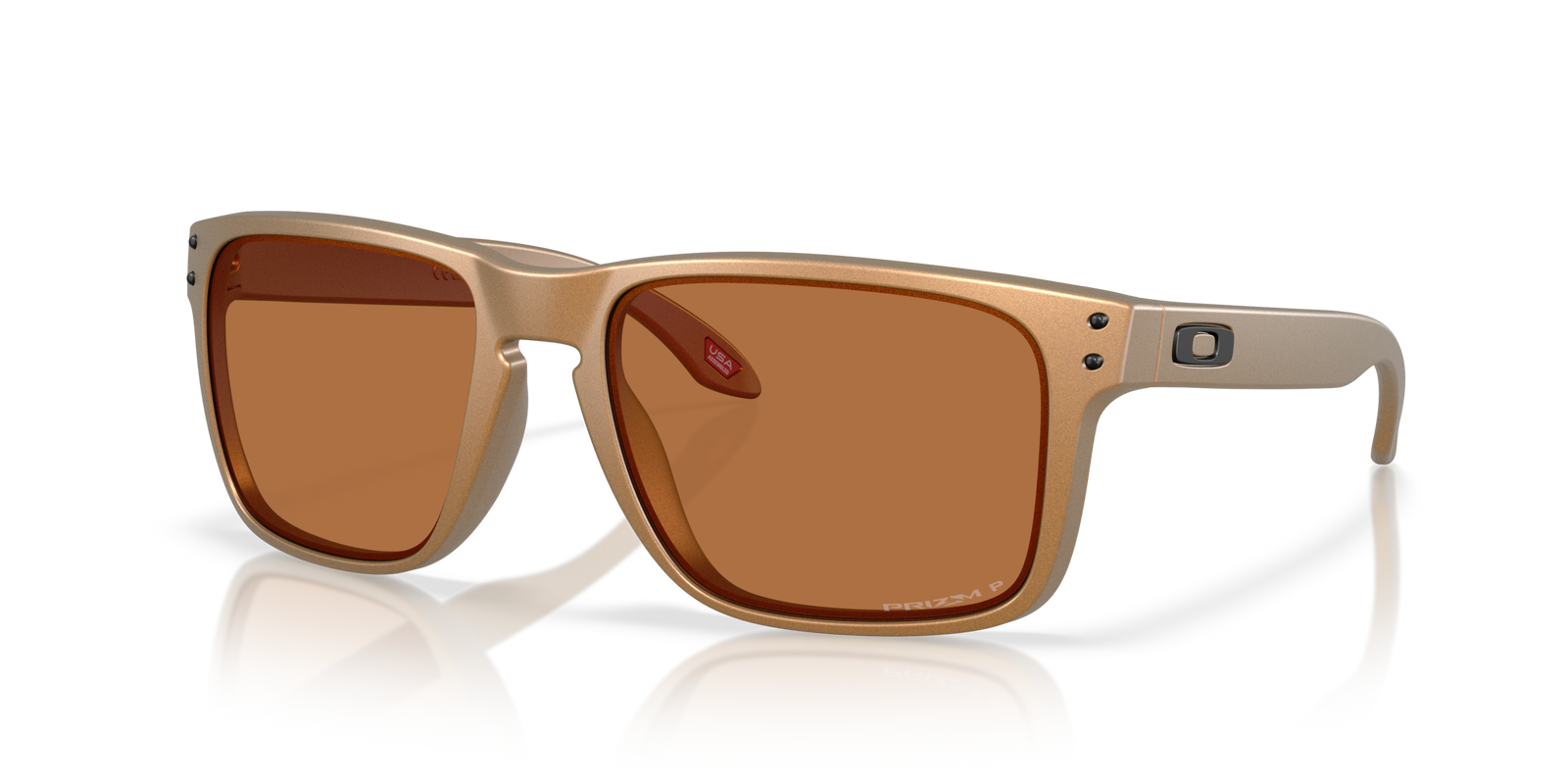 Oakley holbrook XL alloy sunglasses, bronze frame and bronze Polarized lenses. Highly durable with all day comfort. front on view of sunglasses.