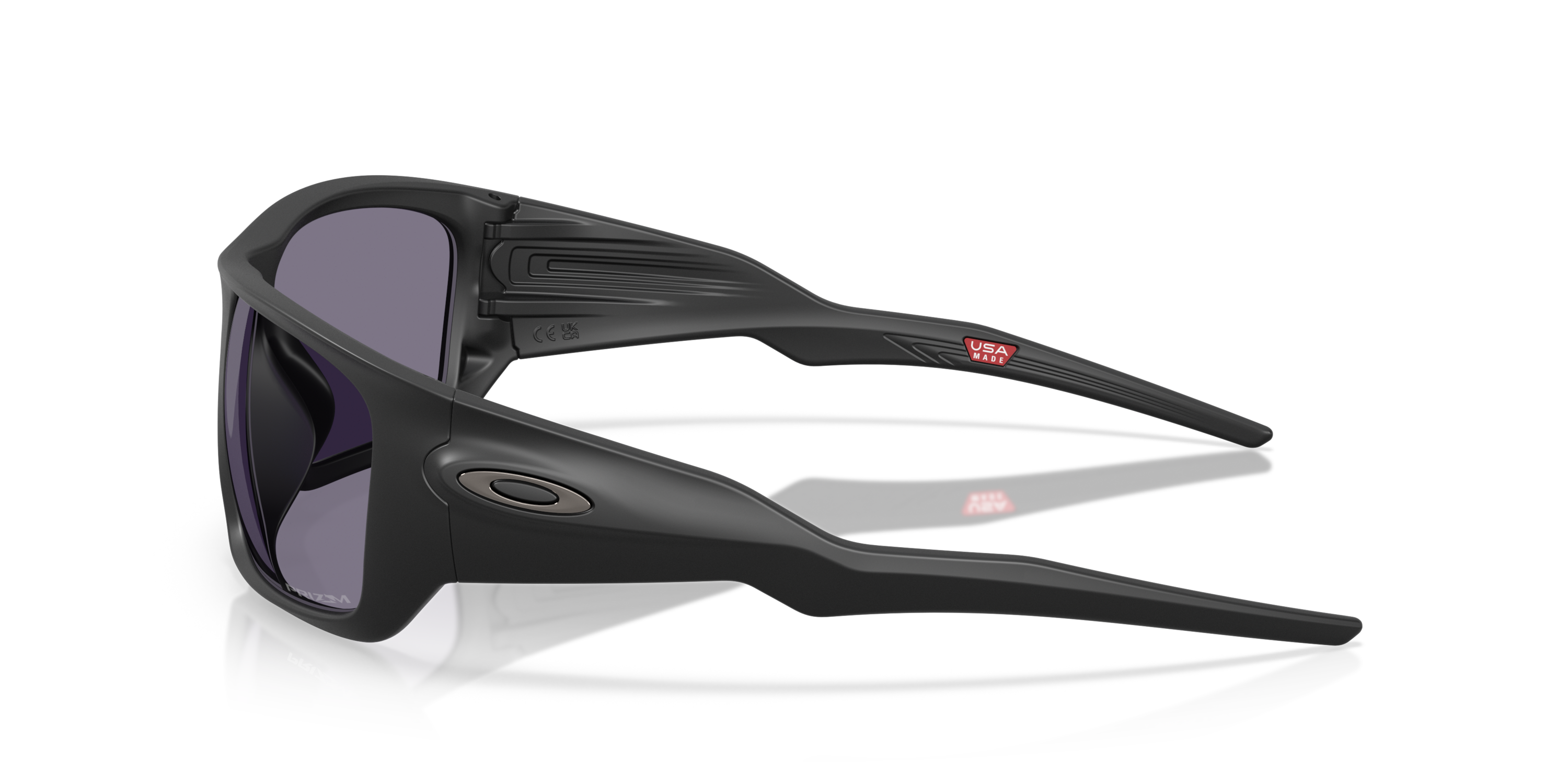 Oakley masseter sunglasses with black frame and grey lenses - side view showing sunglass arms