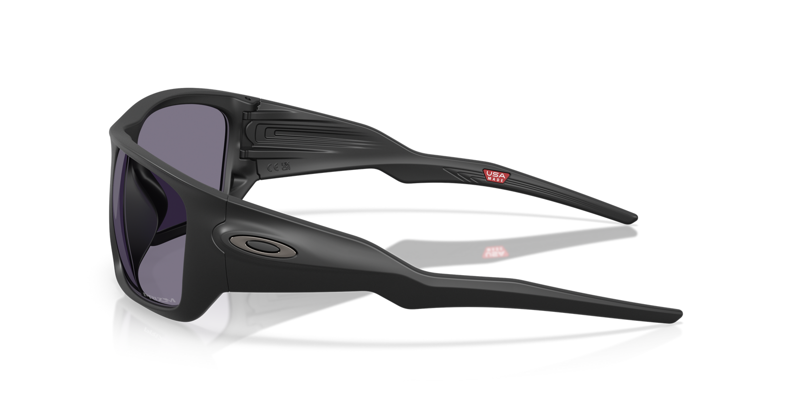 Oakley masseter sunglasses with black frame and grey lenses - side view showing sunglass arms