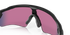 oakley radar ev path sunglasses with black frame and red and blue lenses on a white background