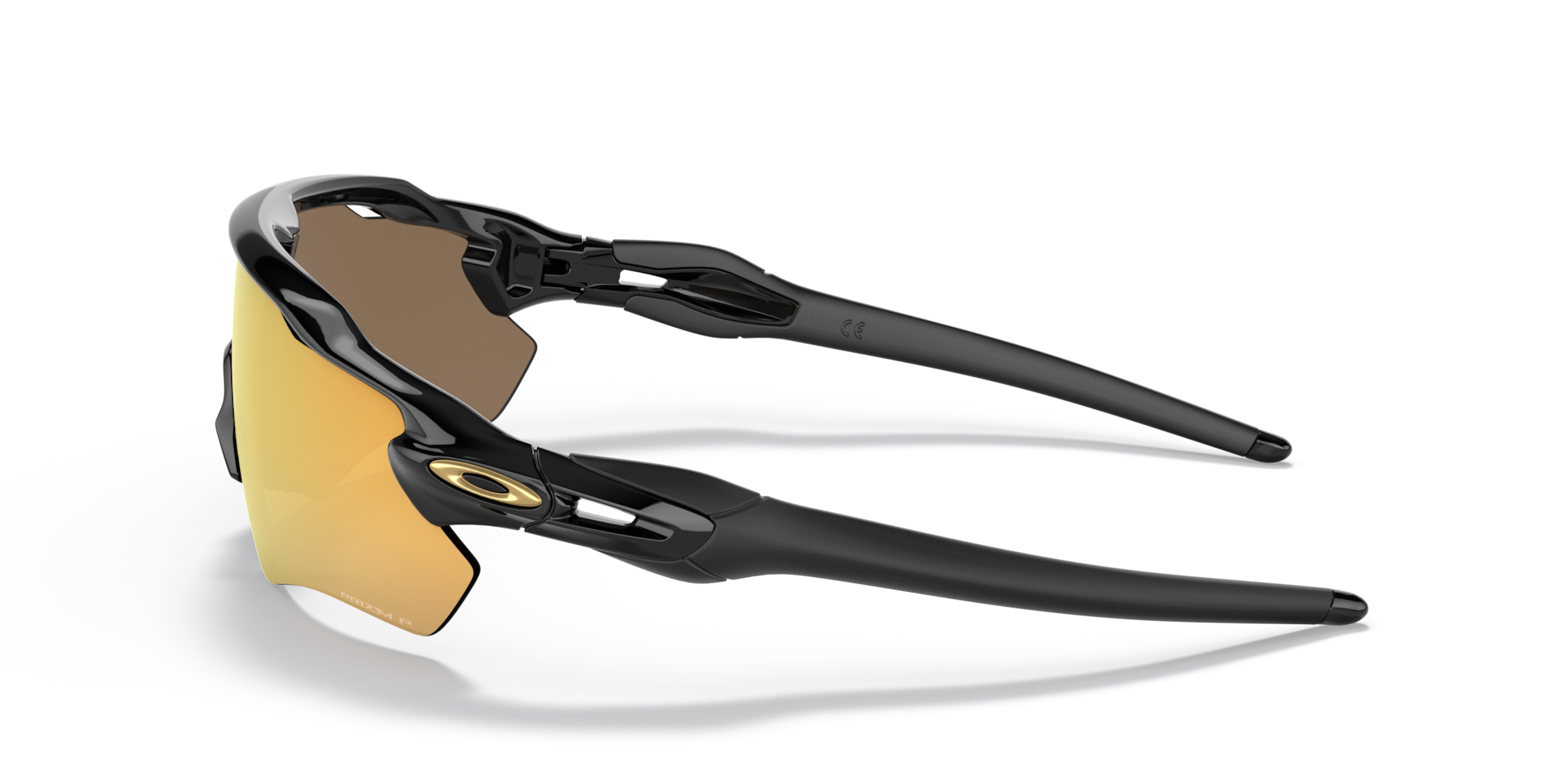 oakley radar ev path sunglasses with black frame and gold lenses, side view