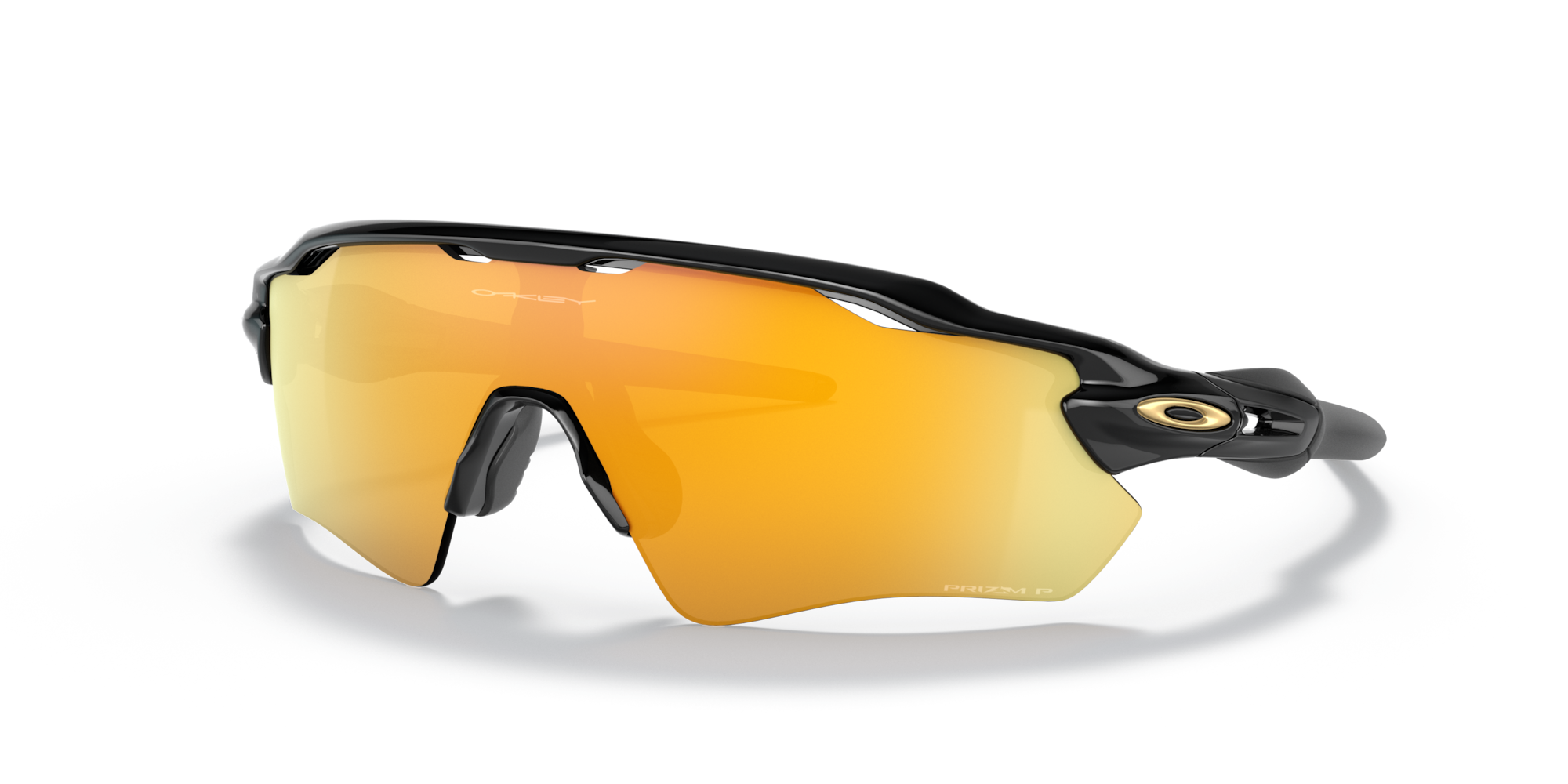 oakley radar ev path sunglasses with black frame and gold lenses, side view