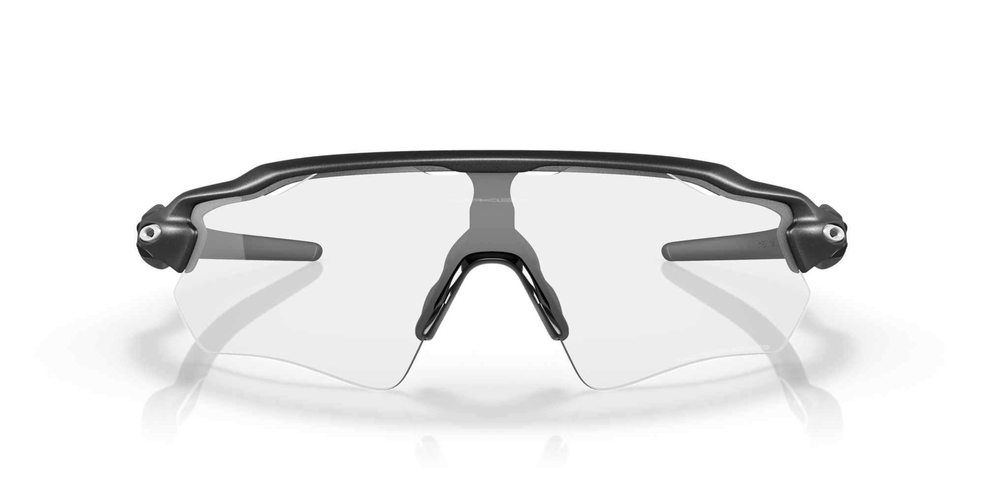 oakley radar ev path sunglasses with black frame and photochromatic lenses, front view