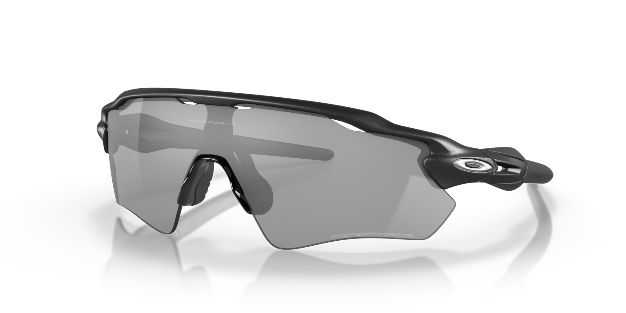 oakley radar ev path sunglasses with black frame and photochromatic lenses, side view
