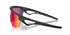 oakley sphaera sunglasses, cycling and running specialty sunglasses, red yellow and purple lense with black frame, side of sunglasses