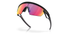 oakley sphaera sunglasses, cycling and running specialty sunglasses, red yellow and purple lense with black frame, frames lifted to sky