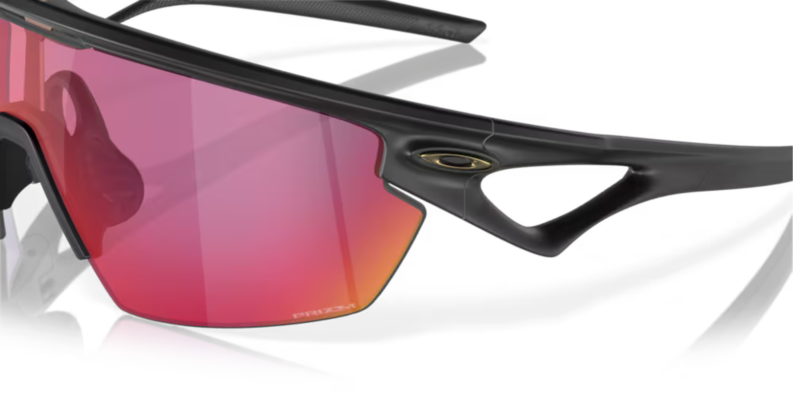 oakley sphaera sunglasses, cycling and running specialty sunglasses, red yellow and purple lense with black frame, up close of lenses