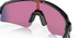 oakley sutro lite sweep sunglasses, wide field of view for cycling and running , red yellow and pruple lense with grey black frame, up close of inside nose piece