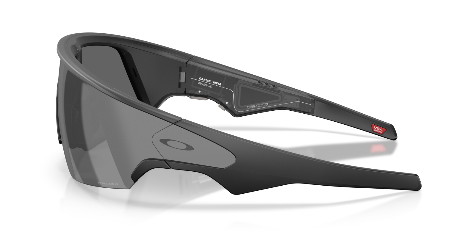 oakley vanguard ai meta sunglasses, prizm lens, grey base, side view