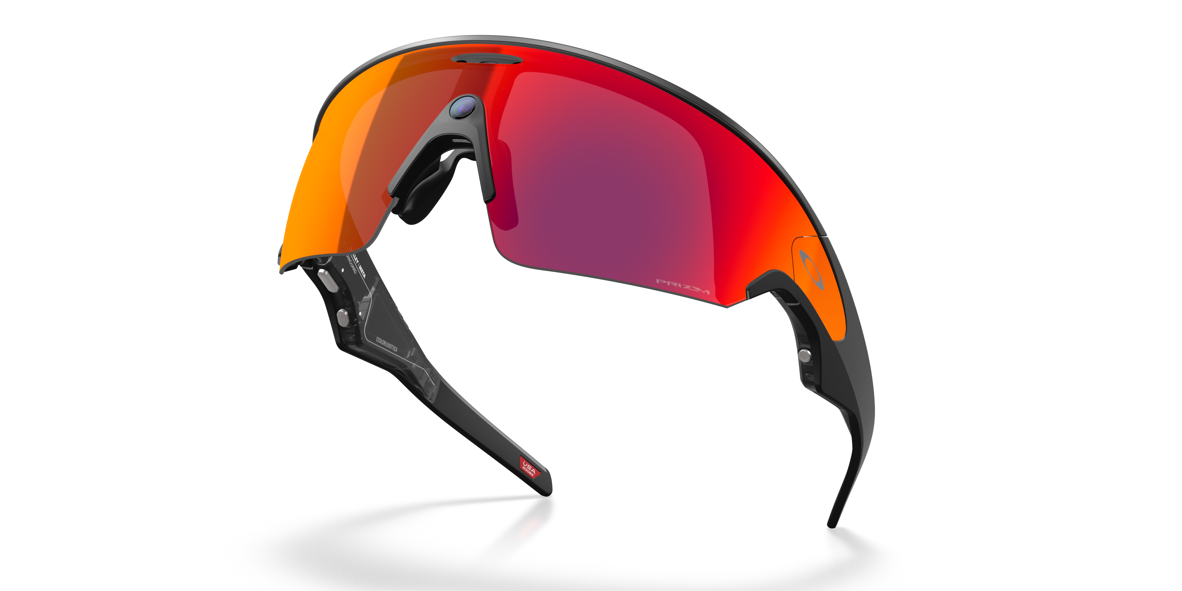 oakley vanguard ai meta sunglasses, prizm road, rose base, angled view