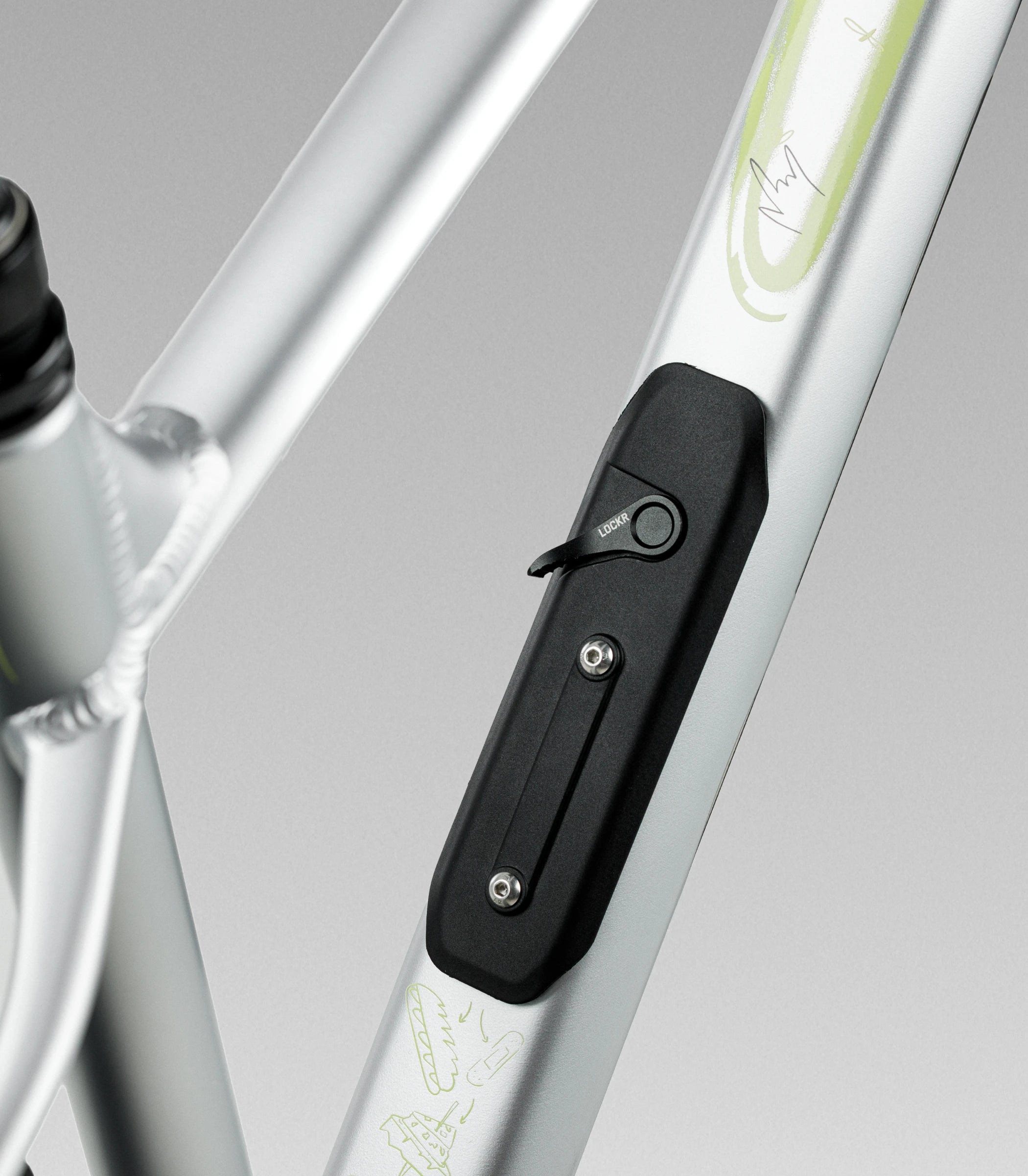 Close-up of orbea laufey bicycle frame accessory mounted with a small lever