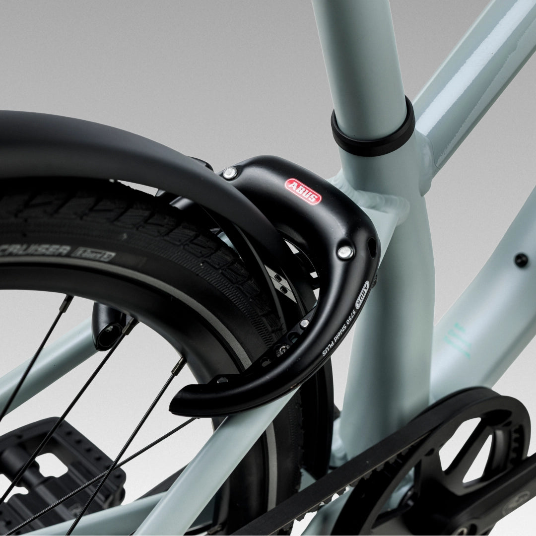 Close up of the integrated abus bike lock on the orbea vector