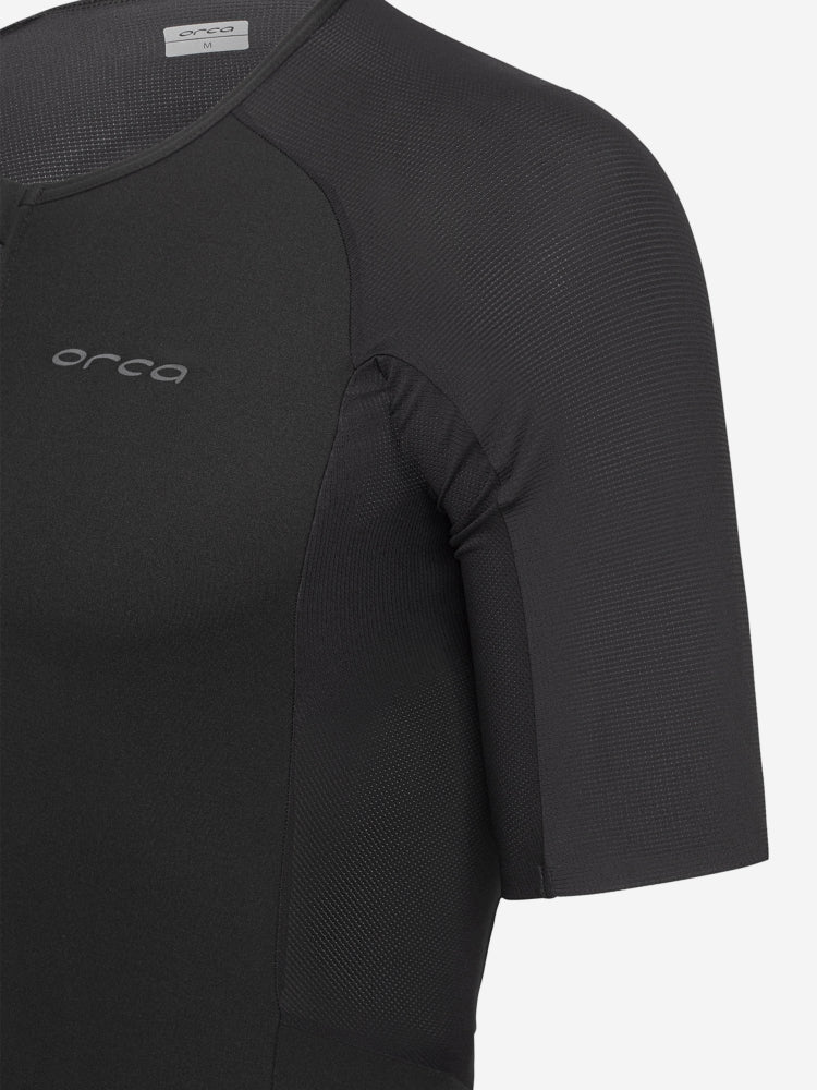 orca athlex lite trisuit for men, black colour for triathlons, close up of arm material