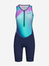 orca athlex race suit v2 triathlon suit for women, navy on legs with turquoise and pink on torso