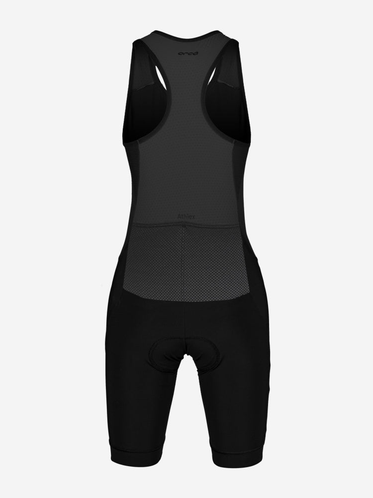 orca athlex sleeveless trisuit for women, black with silver, back view