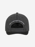 casual orca canvas cap, grey black with with tag line at back, born in the ocean wild and free