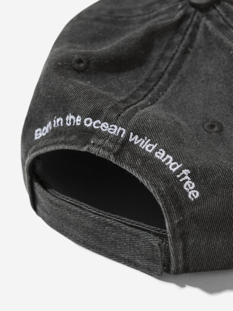 casual orca canvas cap, grey black with close up of velcro strap