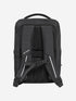 orca casual backpack in black, with soft and comfortable lower back support and space for a 15 inch laptop. Picture of back of backpack on white background.