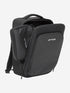 orca casual backpack in black, with soft and comfortable lower back support and space for a 15 inch laptop. Picture of side of backpack on white background.