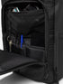 orca casual backpack in black, with soft and comfortable lower back support and space for a 15 inch laptop. Picture of inside of backpack on white background.