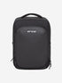 orca casual backpack in black, with soft and comfortable lower back support and space for a 15 inch laptop. Picture of front of backpack on white background.