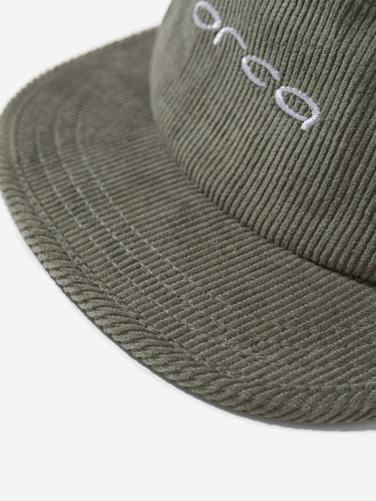 Orca Corduroy Cap with logo brim close up