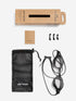 orca killa performance goggle, goggle laid out with nose adaptors goggle bag and box, racing swimming goggle 