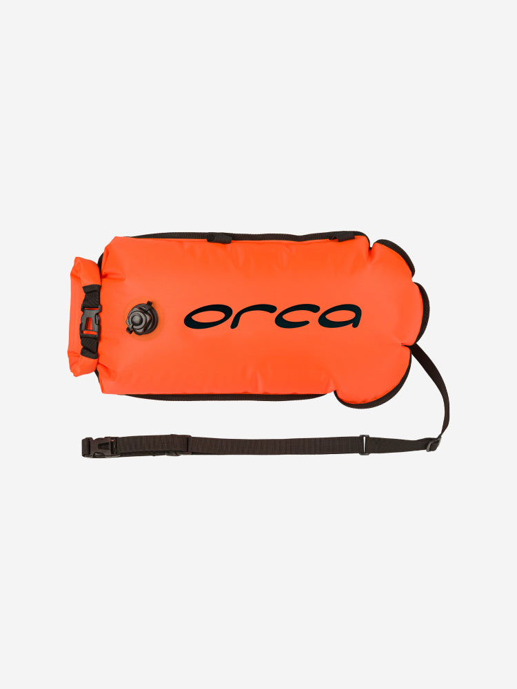 orca safety buoy with pocket for open water swimming, tow float