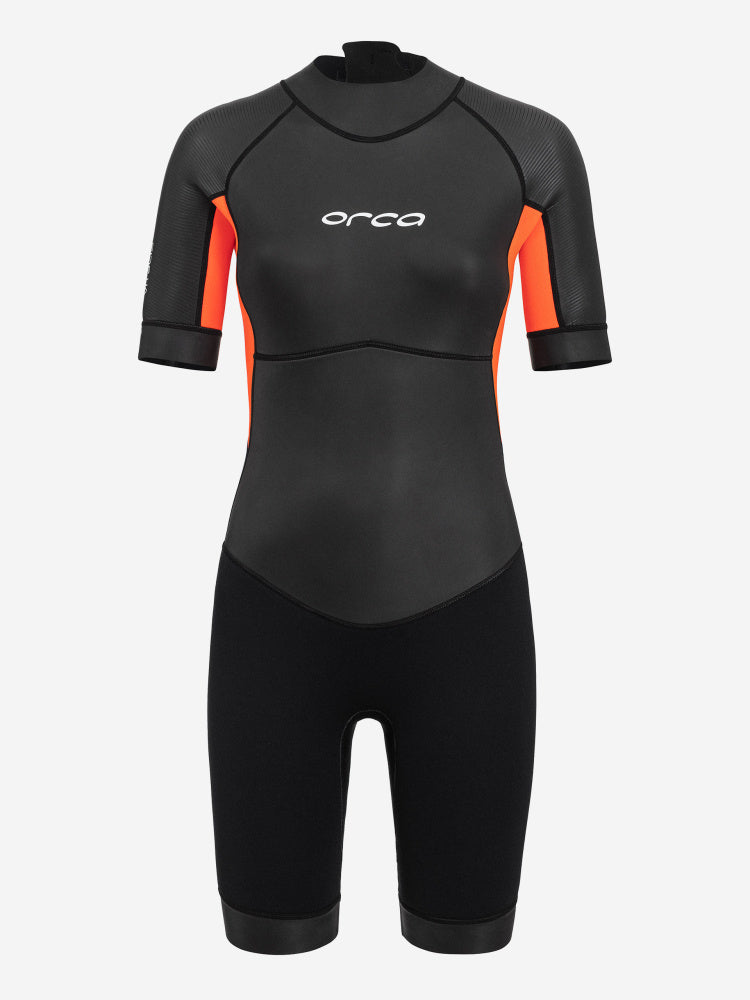 Orca Vitalis Openwater Shorty Womens, black with bright orange accent, perfect for open water swimming