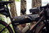 Ortlieb waterproof top tube bag, on bike, in forest