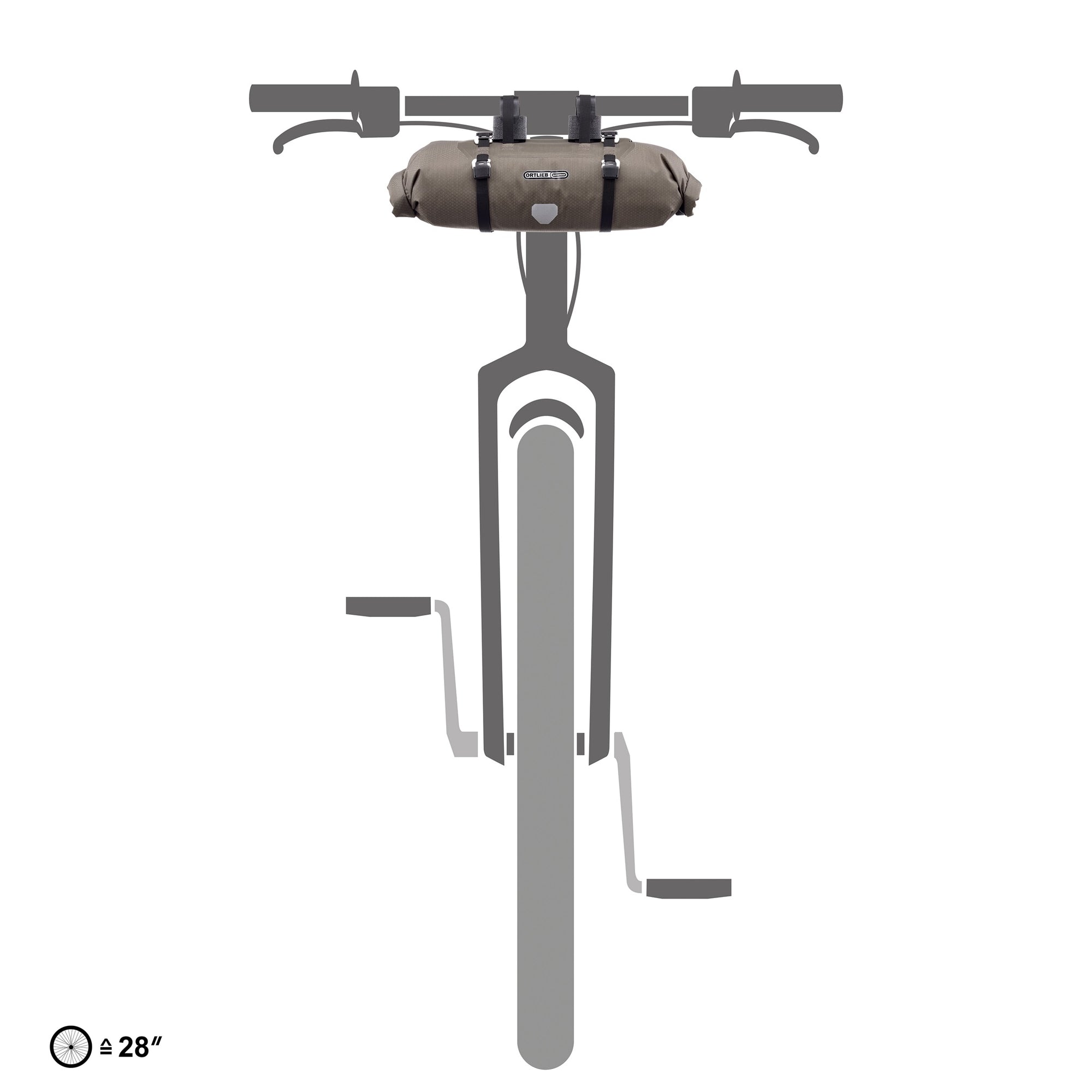 Bicycle with an ortlieb handlebar front bag on a white background