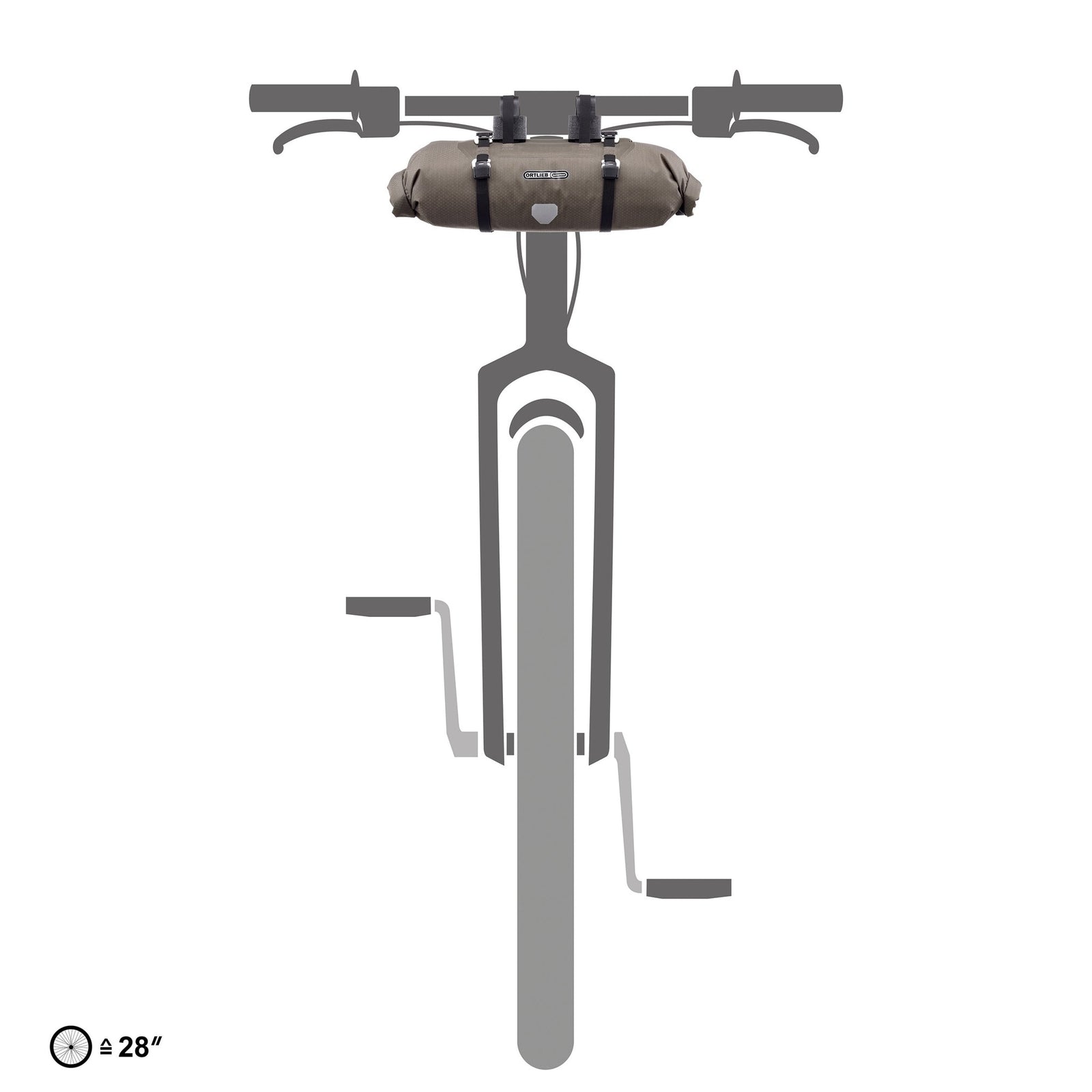 Bicycle with an ortlieb handlebar front bag on a white background
