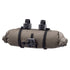 Brown ortlieb handlebar bag with black straps and clips on a white background