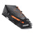 Black ortlieb saddle bag with orange straps on a white background