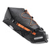 Black ortlieb saddle bag with orange straps on a white background