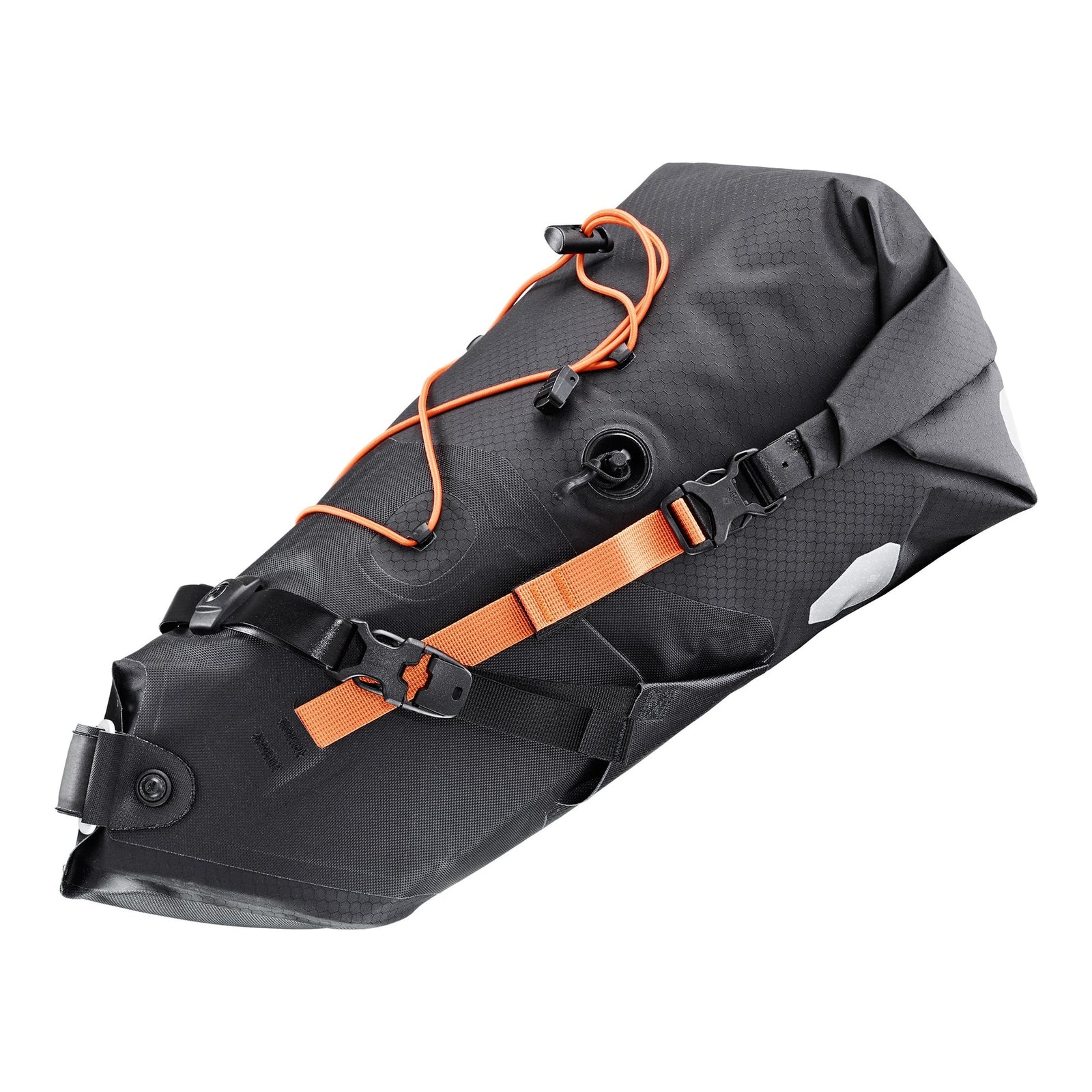Black and orange ortlieb bike saddlebag on a white background