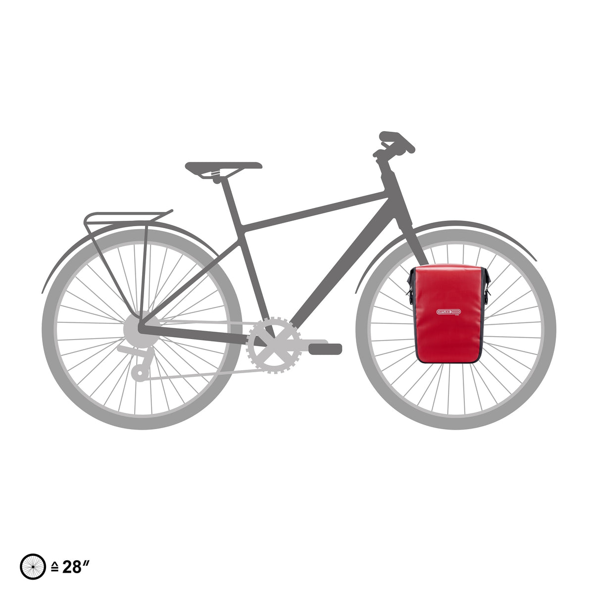ortlieb sport roller core, red colour, on bike